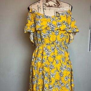 Yellow Floral Off-The-Shoulder Dress